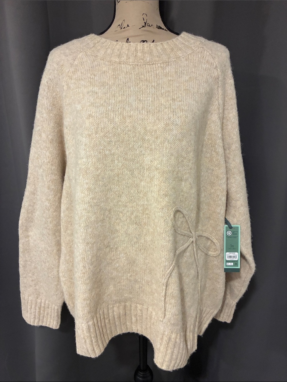 Terra & Sky Cream Crewneck Sweater with Side Bow